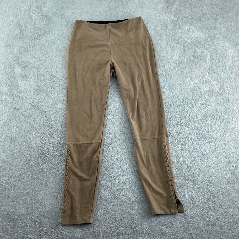 Brown Faux Suede Leggings With Side Lace-Up Detail By Lysse Size M 5944
